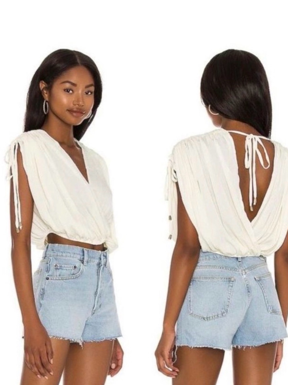 NWT FREE PEOPLE Rachel Silky Top Ivory V-Neck Cropped Size Small (would fit all)